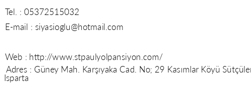 St.paul Yol Pansiyon telefon numaralar, faks, e-mail, posta adresi ve iletiim bilgileri